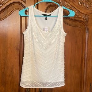 NWT WHITE HOUSE BLACK MARKET BEADED LINED WHITE TOP XXS